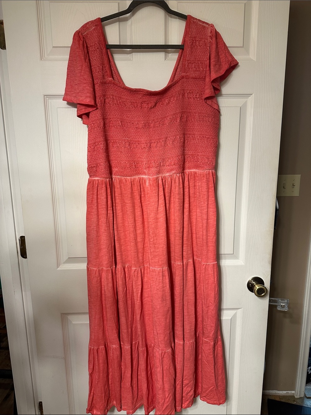 Lane Bryant Coral Tiered Maxi Dress with Flutter Sleeves